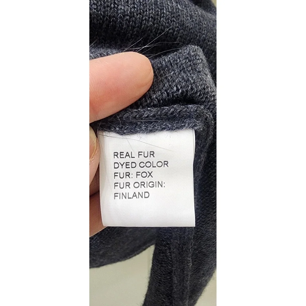 Belle Fare Charcoal Gray Wool Blend Knit Poncho Genuine Fox Fur‎